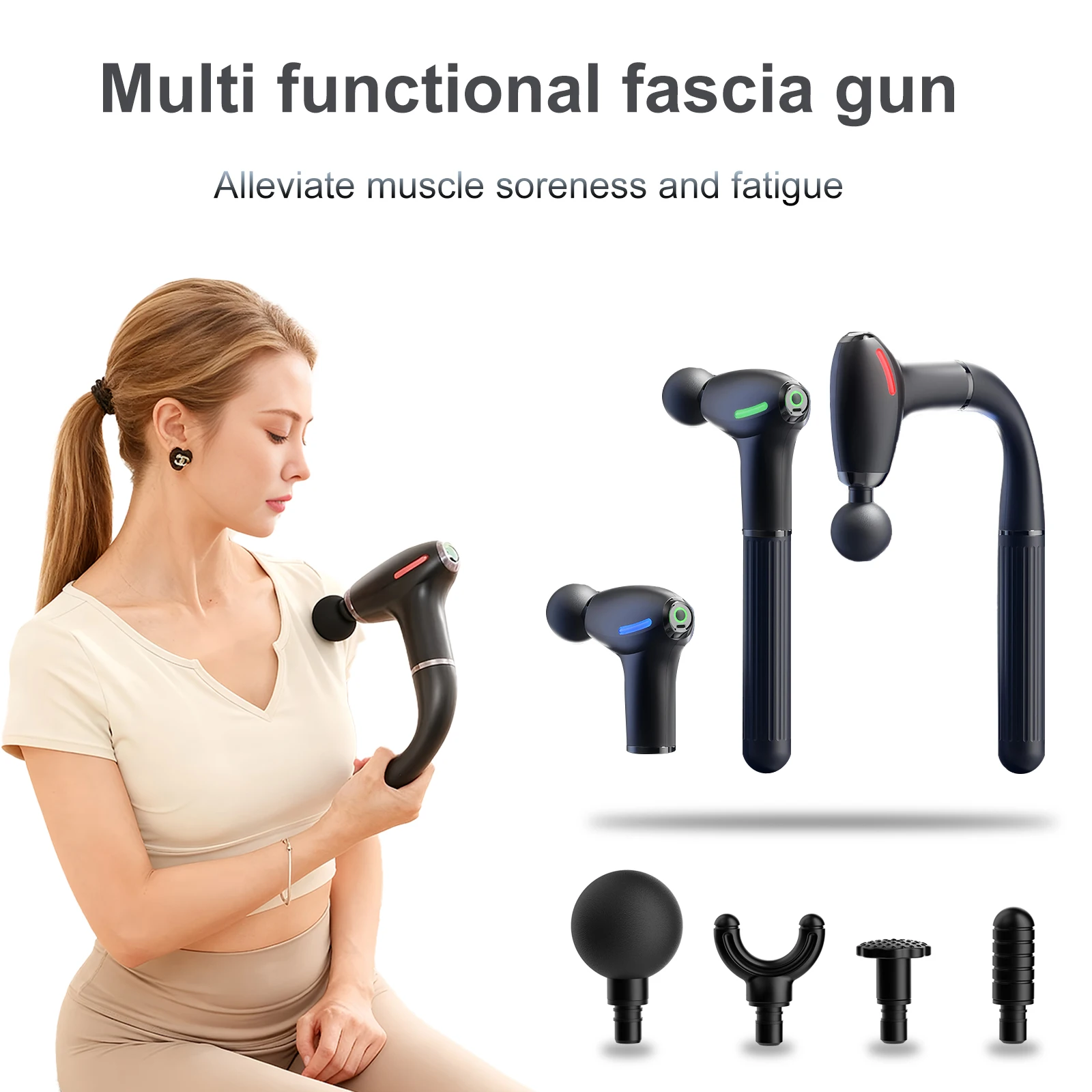 Vibration Massage Gun - Multifunctioneel fasciapistool met verlengd handvat Percussie-rugmassageapparaat